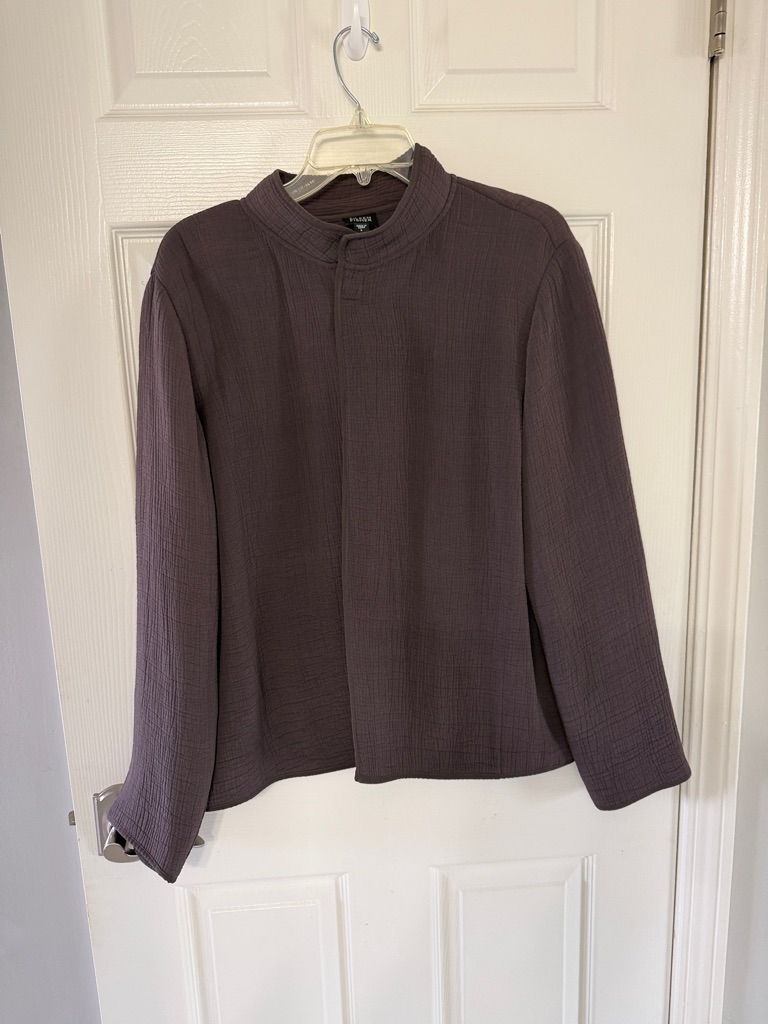 Eileen Fisher Brown Crinkle Textured Silk Blend Open Jacket, Size L Lagenlook